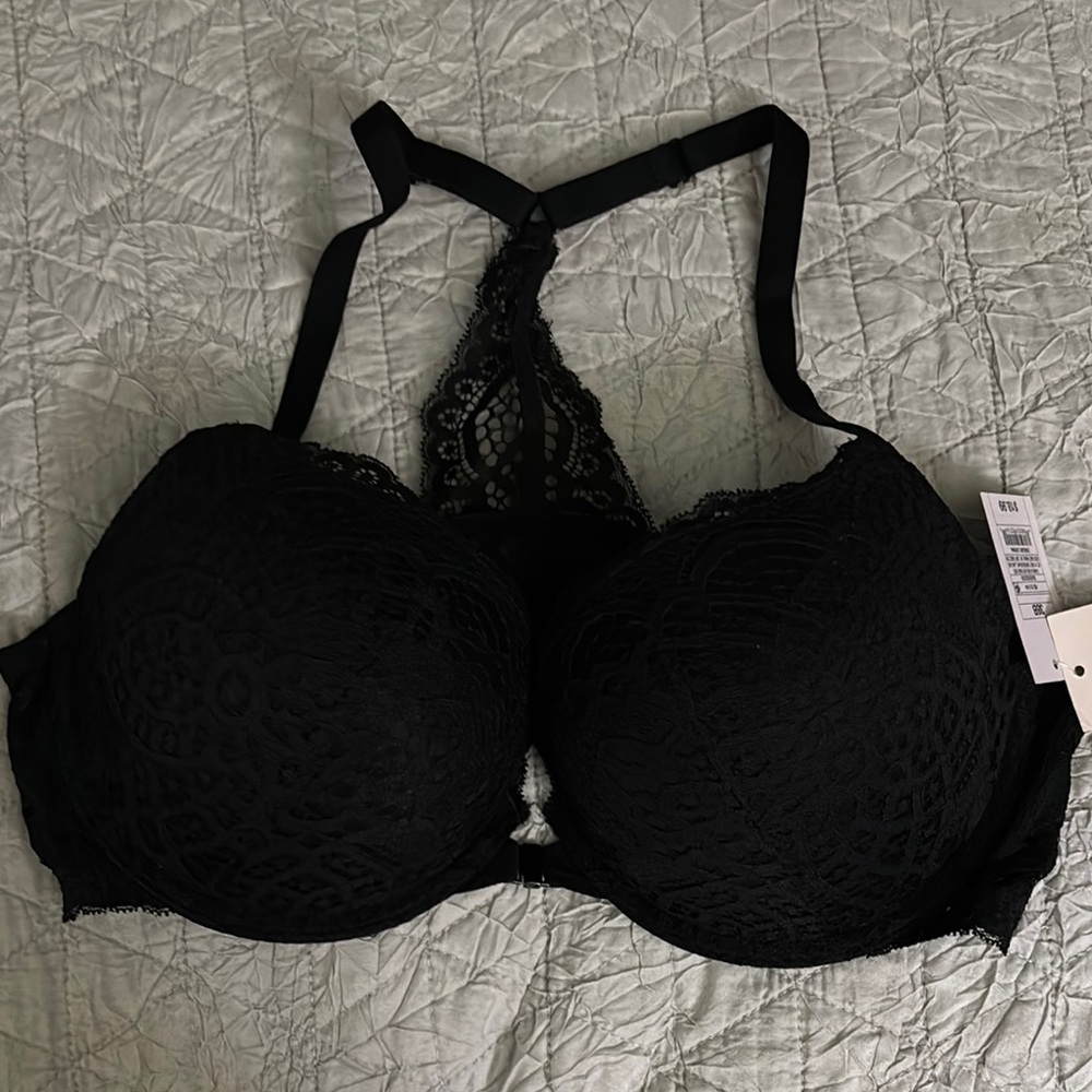 Black lace plunging push-up Bra with Adjustable Straps